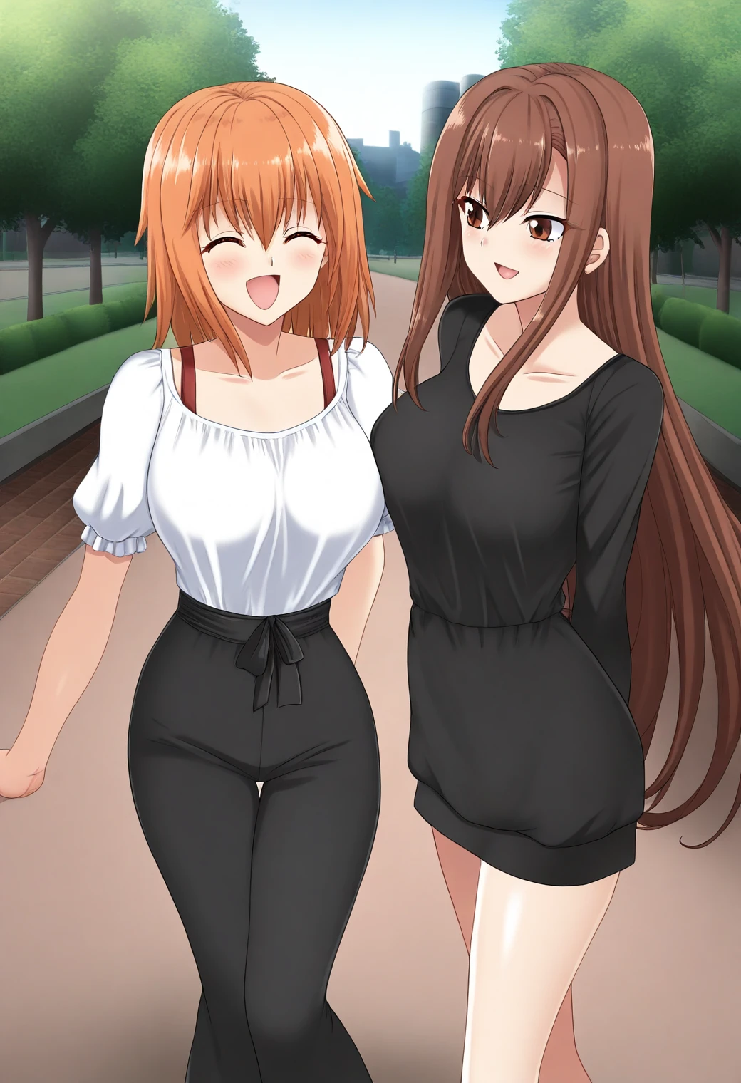 sysdeep_hah, 1girl, solo, comfortable attire, picnicking, in a public park, sunny day, friends laughing,, <lora:Artist_Style_-_Hell_and_Heaven:1>