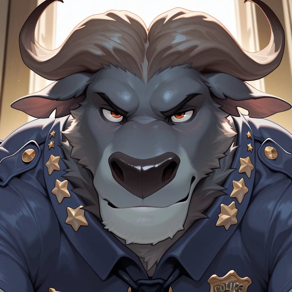 masterpiece, best quality, amazing quality, solo, 1boy,  null-ghost, Bogo, bara, police uniform, close up, 