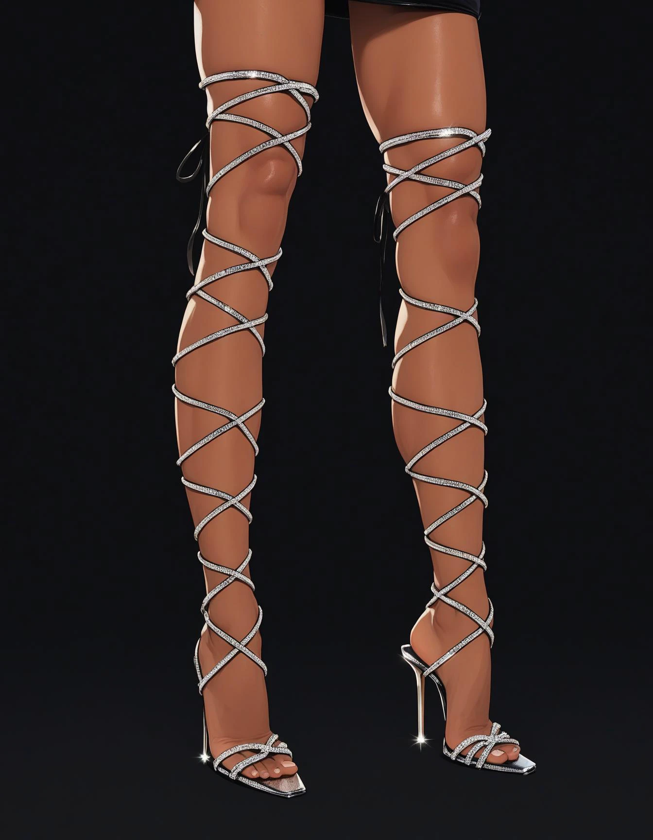 High Heel Lace Up Thigh High Gladiator Sandals (2 Variants) [Pony/IL] Rhinestone (Pony)