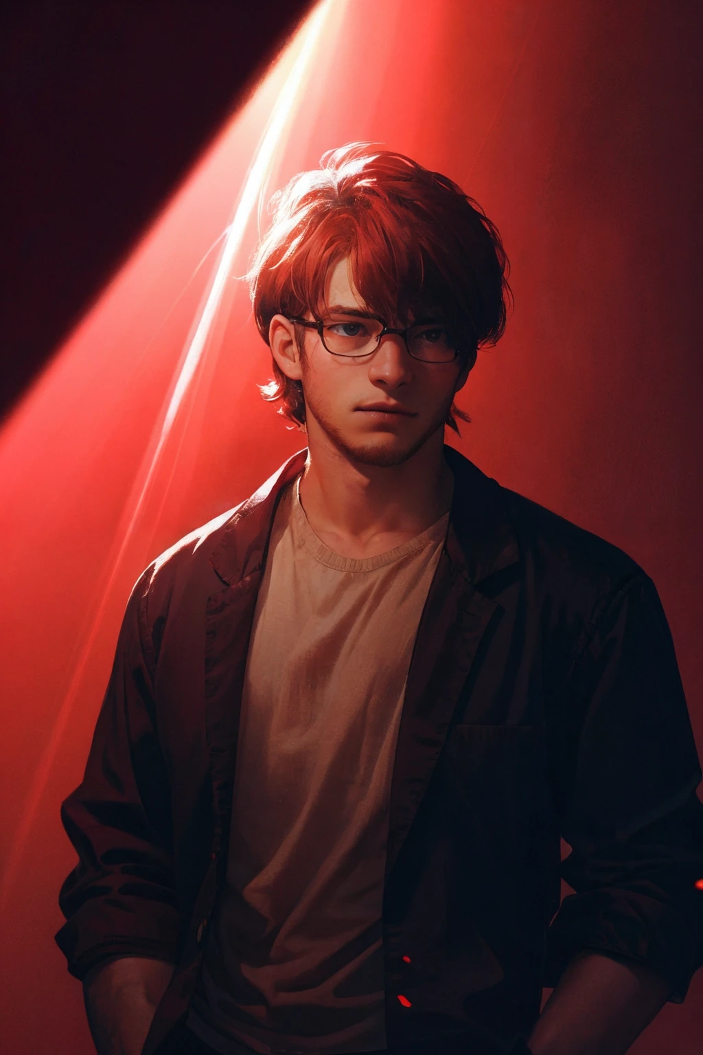 <lora:morph-indigo:0.75> 
manly young adult man, vintage analog, photography, bright red background, studio lighting, film grain, lensflare, color bleed, glare