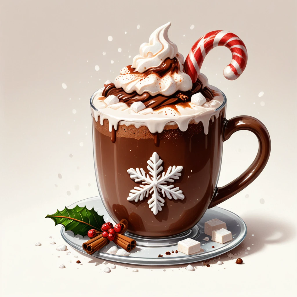 clipart sheet christmas-themed graphic of a Hot chocolate. Simple white background, clean background, alpha, transparency
<lora:ChristmasIconsSDXL:0.9>