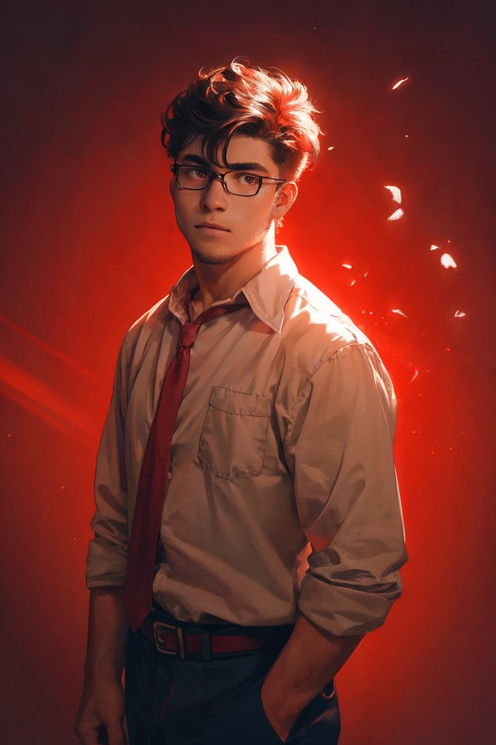 <lora:morph-indigo:0.75> 
manly young adult man, vintage analog, photography, bright red background, studio lighting, film grain, lensflare, color bleed, glare