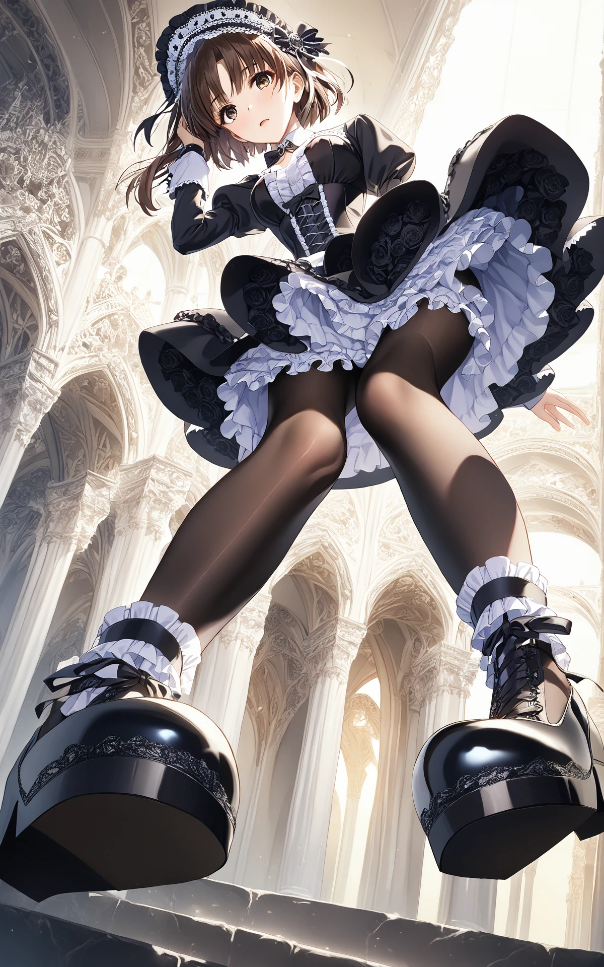 1 katou megumi\(saenai_heroine_no_sodatekata\),solo,looking at viewer,amazing quality,perspective,<lora:KMpony_XL:1>,shy,full body,close-up,gothic_lolita,short skirt,legs,black pantyhose,miniskirt,
Victorian-inspired,Dark elegance,Lace details,Corsets,Parasols,Ruffled skirts,Intricate patterns,Black and white contrast,Dark roses,Ornate jewelry,Intricate embroidery,Layered frills,Delicate bows,Antique accessories,Short skirts,Dark makeup,High-collared dresses,Elaborate headpieces,Dramatic silhouettes,Somber mood,Rich textures,Opulent fabrics,Vintage-inspired,Mysterious aura,Baroque elements,from below,