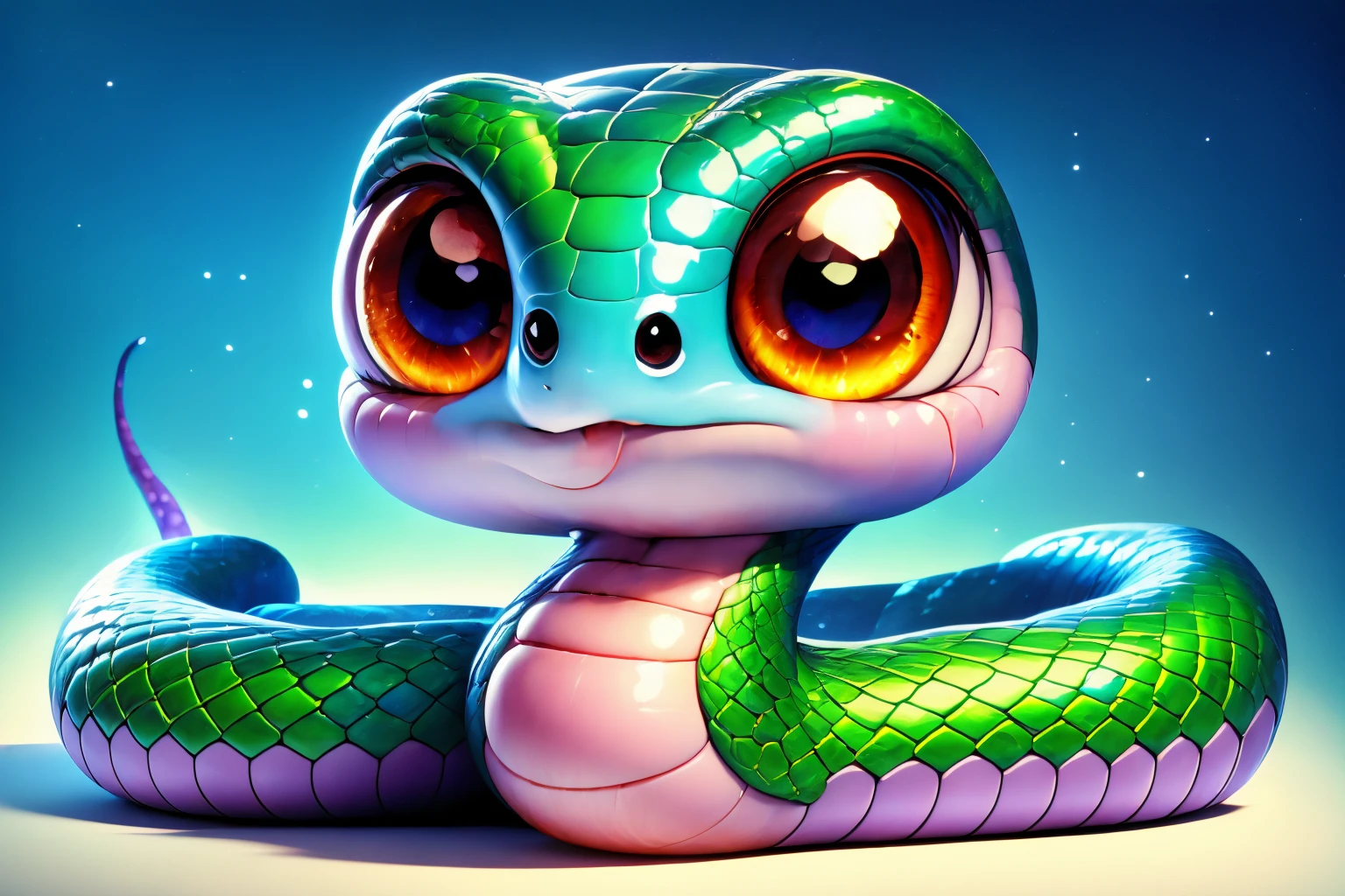 <lora:AgainSnake:1>, no humans, snake, cute snake, big eyes, solo, scales, tail, full body,