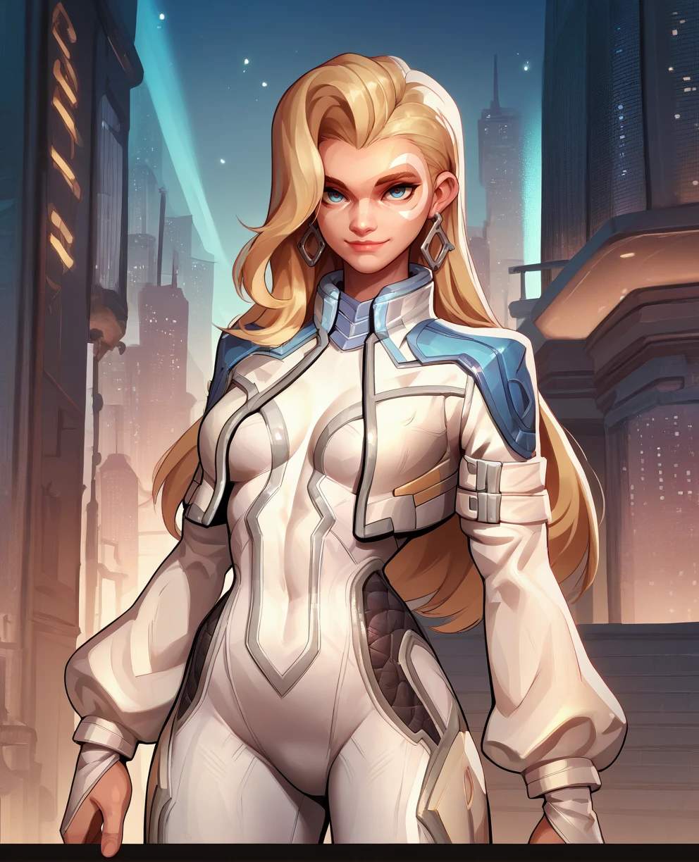 score_9,score_8_up,score_7_up,score_6_up,score_5_up,score_4_up,
dggrmr,blue eyes,facial mark,single earring,long hair,blonde hair,
bodysuit,cropped jacket,long sleeves,
standing,light smile,looking at viewer,
night,city,<lora:DaggerMR:0.9>,