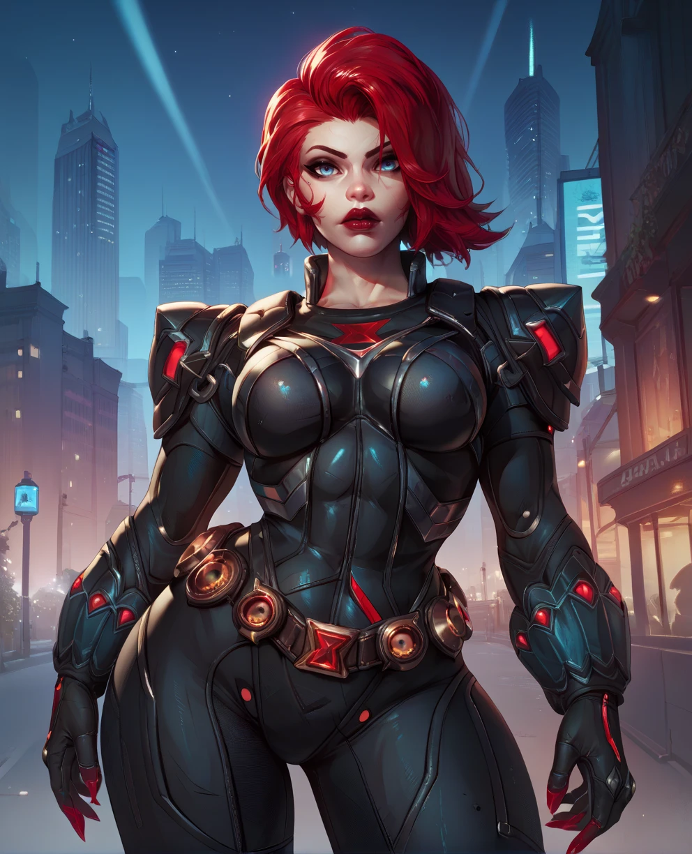 score_9,score_8_up,score_7_up,score_6_up,score_5_up,score_4_up,
blckwdwmr,red hair,blue eyes,lipstick,
black bodysuit,armor,gloves,hips,belt,belt,
standing,looking at viewer,
solo,
night,city,<lora:BlackWidowMR:0.8>,