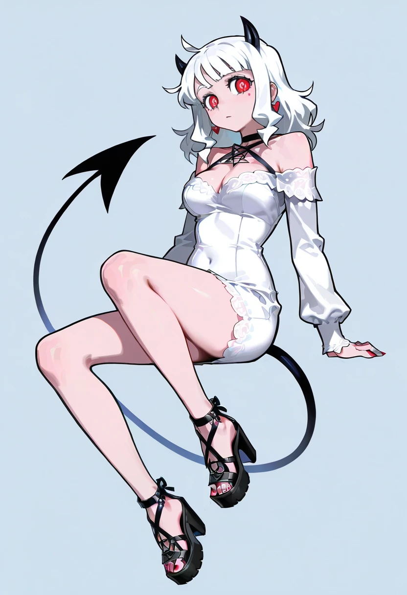 pentagram sandals,platform heels,strappy heels, 1girl,solo,full body, modeus_(helltaker)