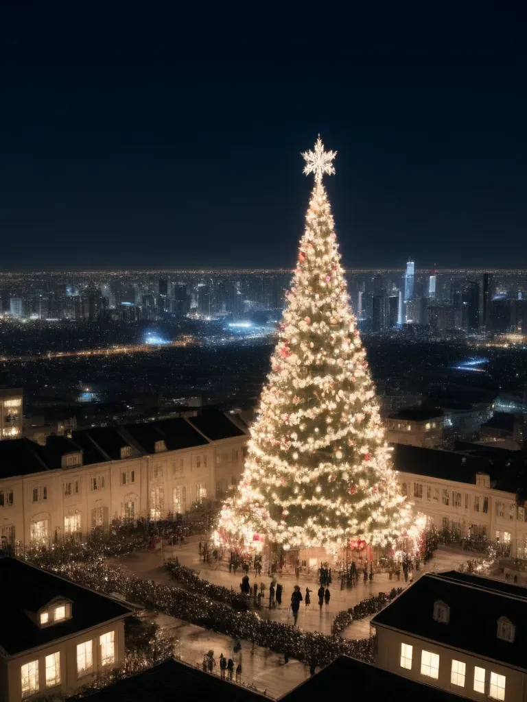 Realistic, 
<lora:Xmas00PDX:01> christmas, outdoor, night, illumination, cityscape,