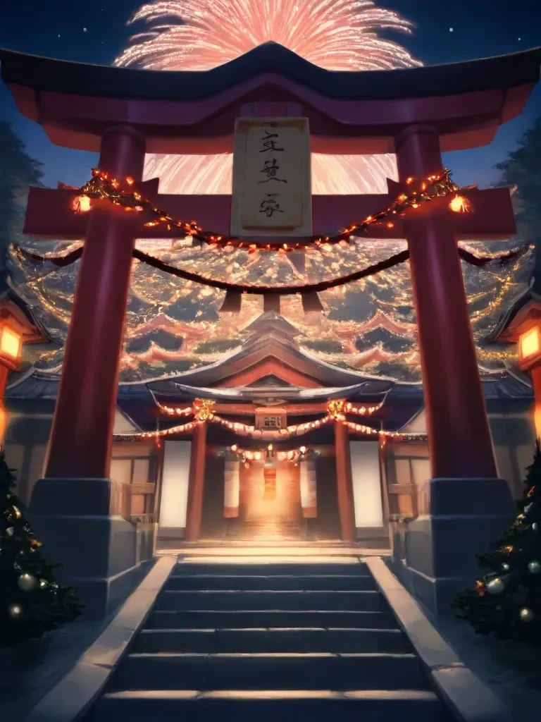 Realistic, 
<lora:Xmas00PDX:0.5:lbw=1,1,1,1,1,1,1,1,0,1,1,0>
illumination, christmas lights:1.5,  
night seen, darkness, shine, shrine, lamppost, torii, gorgeous light-up torii,