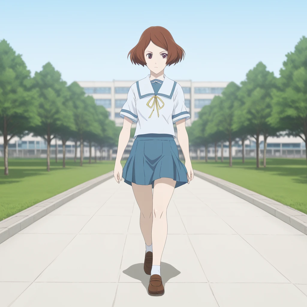 <lora:AfrobullLycoXL:1> <lora:Misora_Haruki_-_Sakurada_Reset:1>school uniform, kitauji high school uniform,Misora,skirt,walking,outside,front view