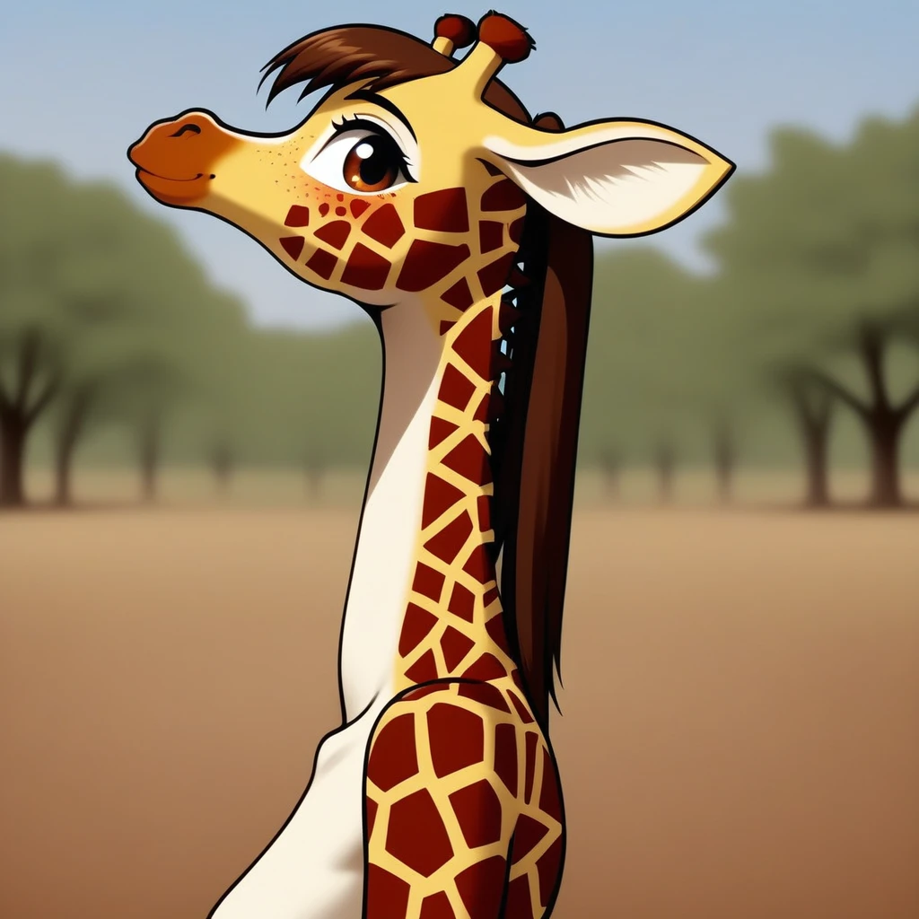 M4dd13G1r4ff3, anthro giraffe, portrait, smiling, from side