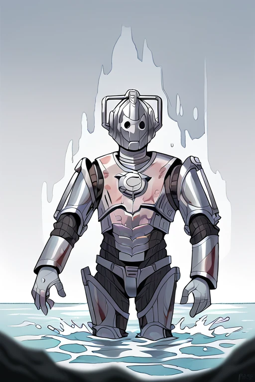 2D, score_9, score_8_up, score_7_up, BREAK, 1boy, solo, CyberMan, Armor, water, rust