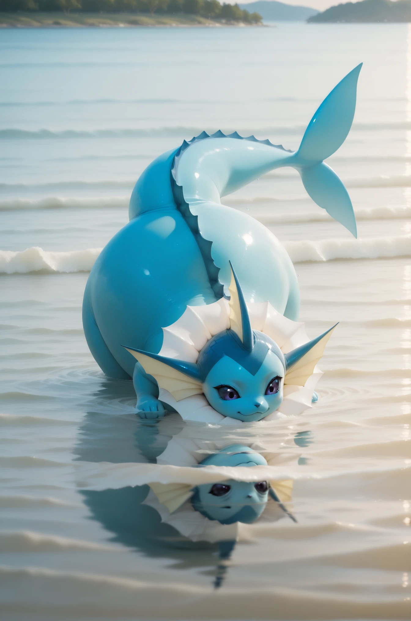 masterpiece, best quality,
 <lora:Round body filter [IL]:0.8> balloon_body, vaporeon, pokemon, pokemon_(creature) swimming, lake