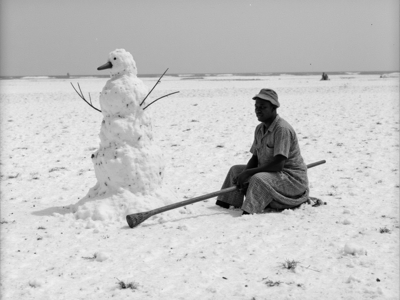 snowman Fisherman in Burkina Faso at mid-summer in 1900
