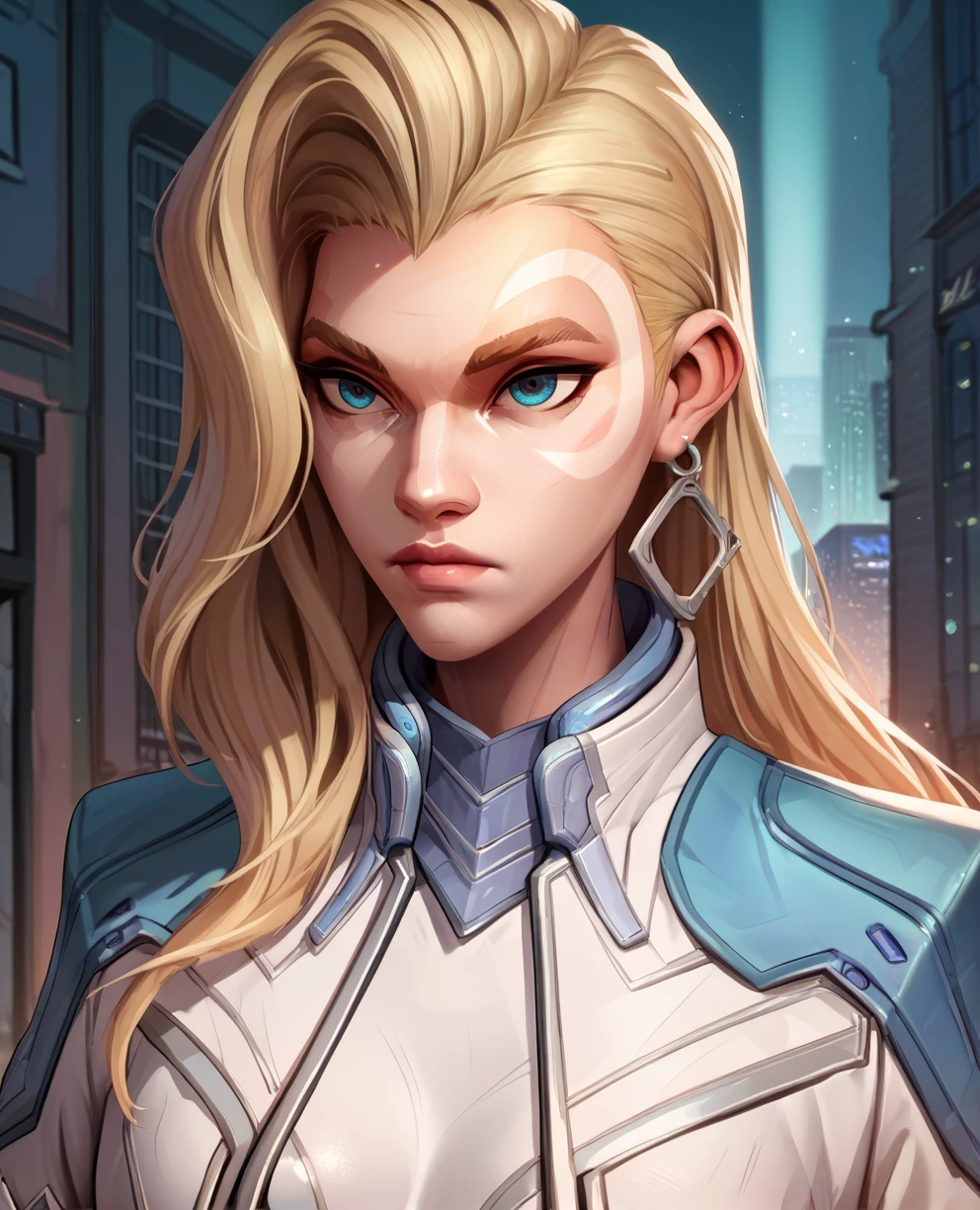 score_9,score_8_up,score_7_up,score_6_up,score_5_up,score_4_up,
dggrmr,blue eyes,facial mark,single earring,long hair,blonde hair,
bodysuit,cropped jacket,long sleeves,
standing,upper body,
night,city,<lora:DaggerMR:1>,