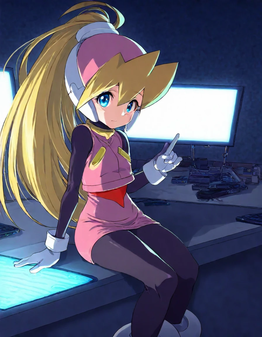 score_9, score_8_up, score_7_up, mmzciel, blonde hair, solo, bodysuit under clothes, gloves, futuristic computer lab, sitting, florescent lights, <lora:Ciel_Mega_Man_Zero-_Illustrious:0.9> <lora:StS-Illustrious-Detail-Slider-v1.0:2>