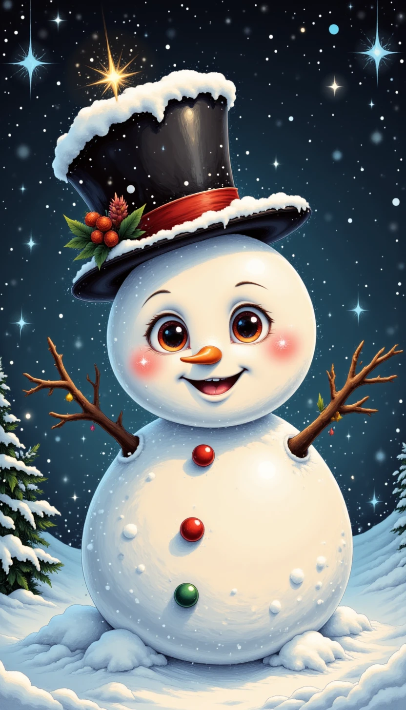 pinkdarkinkchristmas,

"An enchanted snowman with glowing coal eyes, a sparkling carrot nose, and a magical top hat"