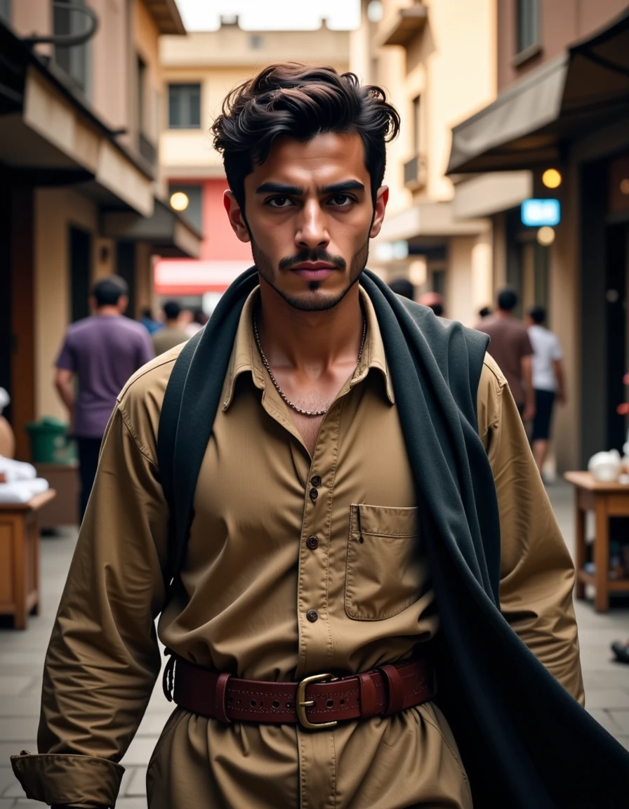 full body long shot: a Arab young man (strides:1.2) through the market with a (enigmatic:1.2) expression, 35mm lens, natural lighting, clearly defined facial features, sharp background, deep depth of field, (rim lighting:1.4), full body long shot: a Arab young man (strides:1.2) through the market with a (enigmatic:1.2) expression, 35mm lens, natural lighting, clearly defined facial features, sharp background, deep depth of field, (rim lighting:1.4), highly detailed, beautiful, advanced, intricate, elegant, luxury, elite