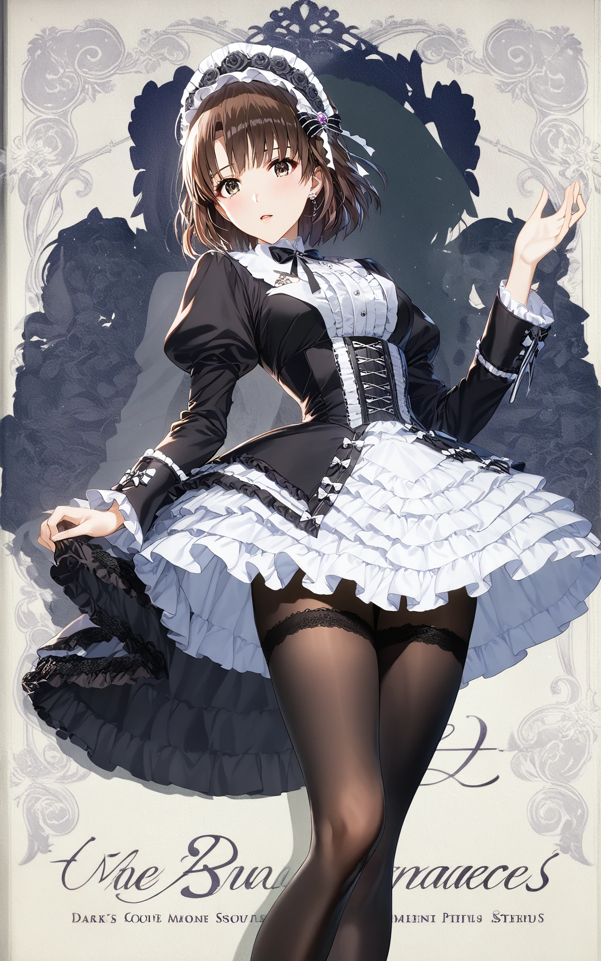 1 katou megumi\(saenai_heroine_no_sodatekata\),solo,looking at viewer,amazing quality,perspective,<lora:KMpony_XL:1>,shy,full body,close-up,gothic_lolita,short skirt,long legs,black pantyhose,miniskirt,
Victorian-inspired,Dark elegance,Lace details,Corsets,Parasols,Ruffled skirts,Intricate patterns,Black and white contrast,Dark roses,Ornate jewelry,Intricate embroidery,Layered frills,Delicate bows,Antique accessories,Short skirts,Dark makeup,High-collared dresses,Elaborate headpieces,Dramatic silhouettes,Somber mood,Rich textures,Opulent fabrics,Vintage-inspired,Mysterious aura,Baroque elements,