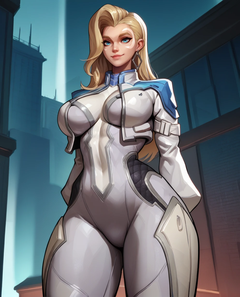 score_9,score_8_up,score_7_up,score_6_up,score_5_up,score_4_up,
dggrmr,blue eyes,facial mark,single earring,long hair,blonde hair,
bodysuit,cropped jacket,long sleeves,hips,large breasts,  
light smile,looking at viewer,from below,arms behind back,
night,city,<lora:DaggerMR:0.9>,