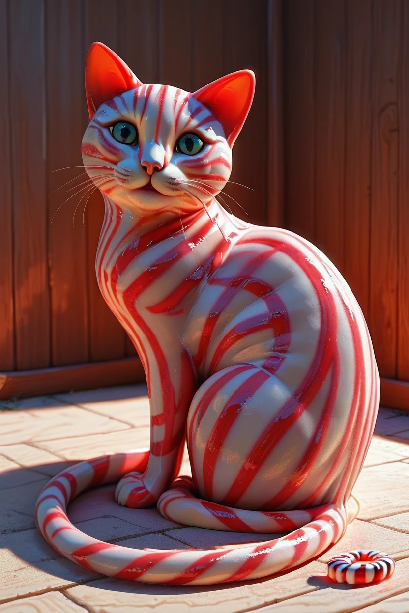 masterpiece, best quality,   CandyCaneMorph, solo, looking at viewer, no humans, shadow, animal, cat, realistic, animal focus, whiskers   ,<lora:CandyCaneMorphIXL_v1:1.0>,