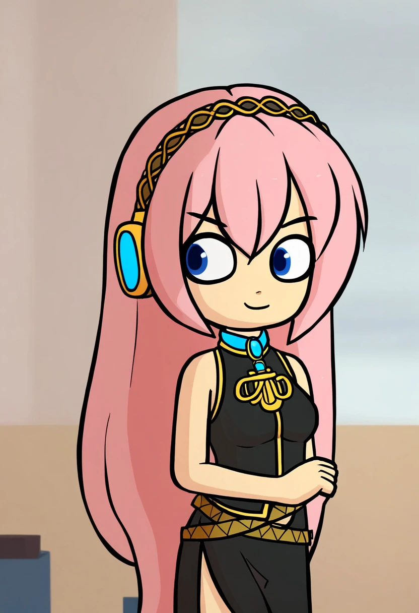 ongezellig,1girl, solo, megurine luka, vocaloid, blue eyes, pink hair, long hair, very long hair