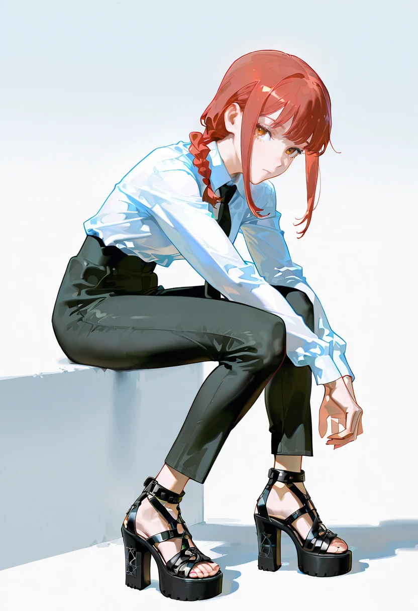 pentagram sandals,platform heels,strappy heels, 1girl,solo,full body,makima (chainsaw man),