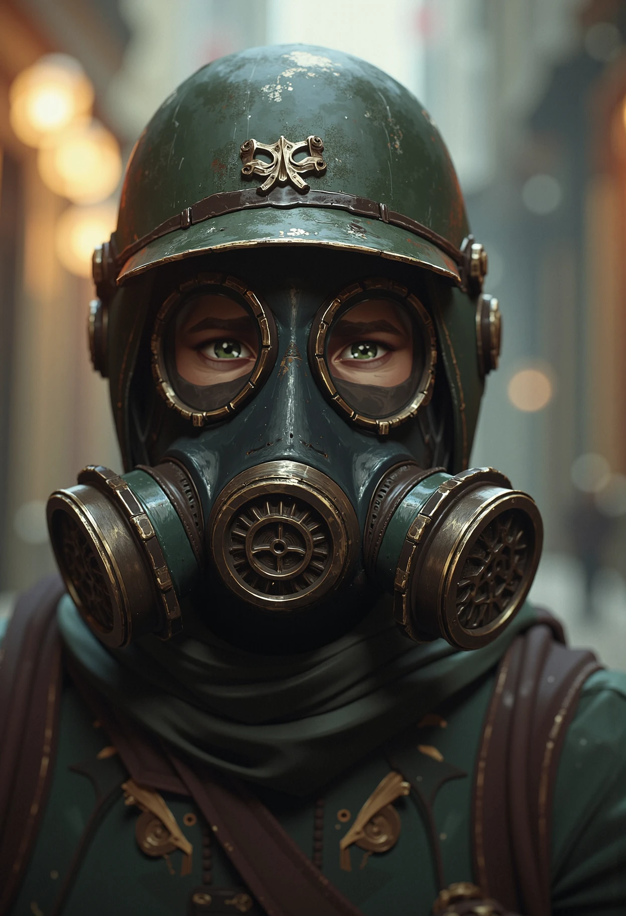 a man in a helmet and gas mask
<lora:dvr-arcane-flux:1>