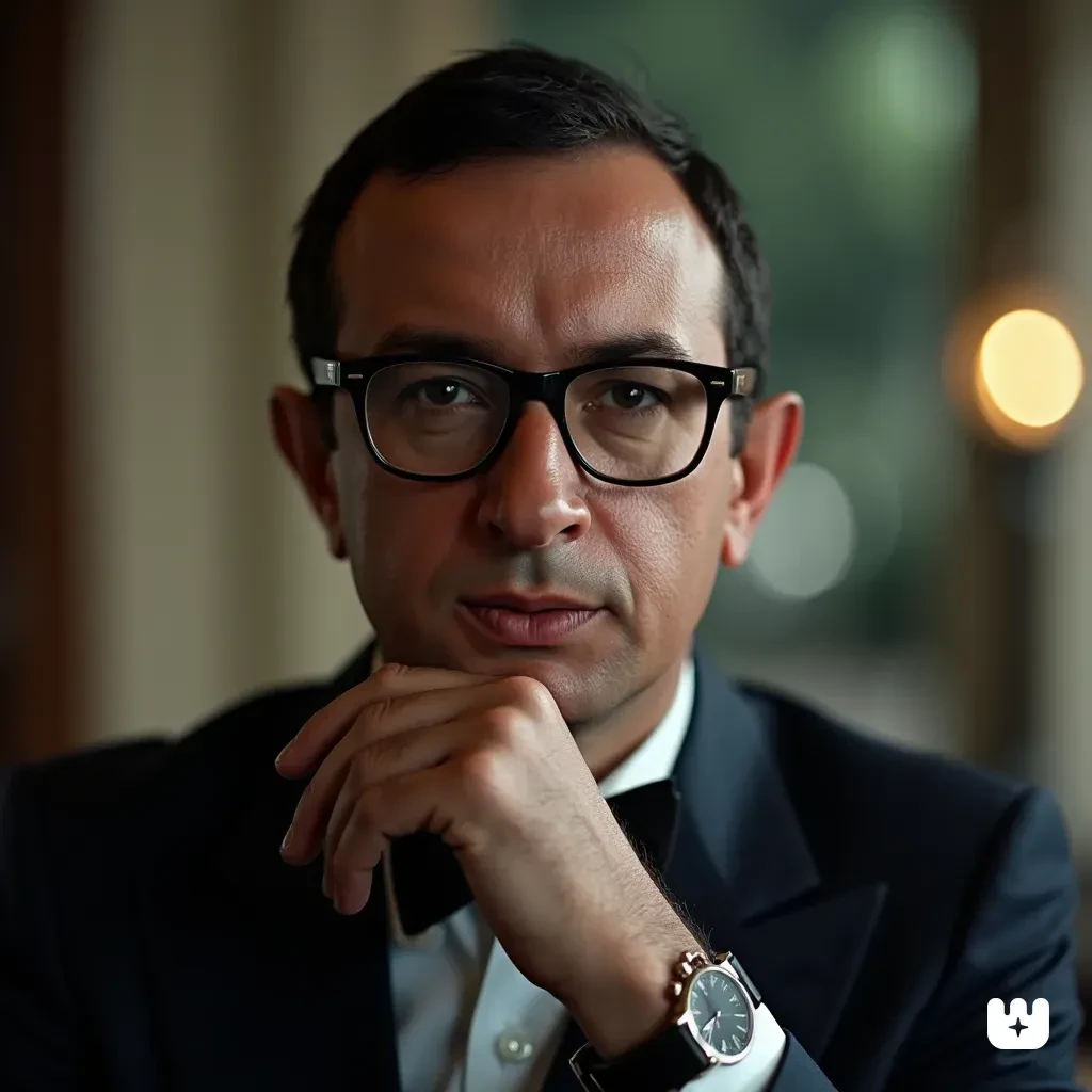 cinematic photo a full body portrait of man, glasses, detailed eyes, detailed skin, wristwatch, poses like james bond. 35mm photograph, film, bokeh, professional, 4k, highly detailed