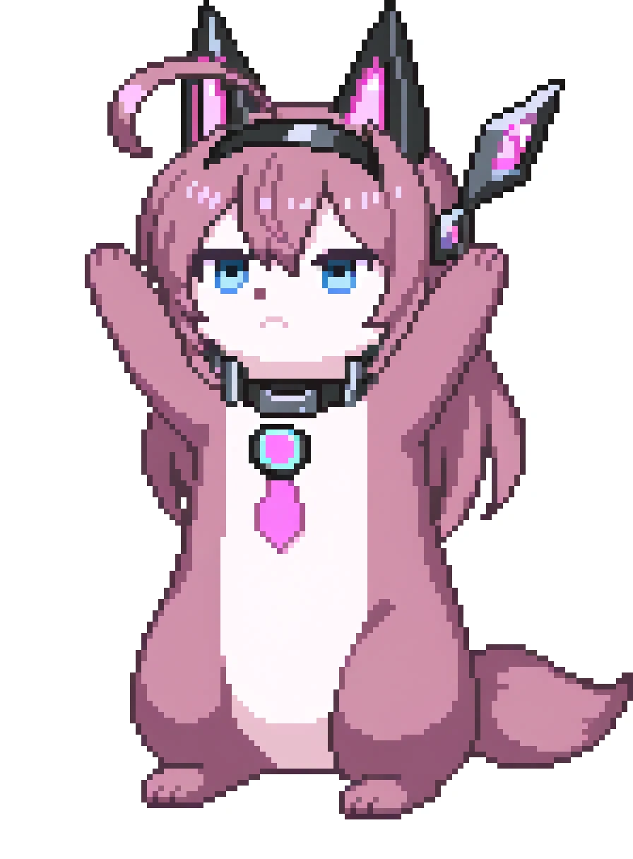 masterpiece, best quality,
matanonki,
mihono bourbon,
animalization, expressionless, headgear, arms up,
1girl, solo, full body, white background,
<lora:pixel_base_model:1> <lora:choutenchan:0.5> <lora:sb_pixel-000004:0.7> <lora:ponntaitachi-000010:1>