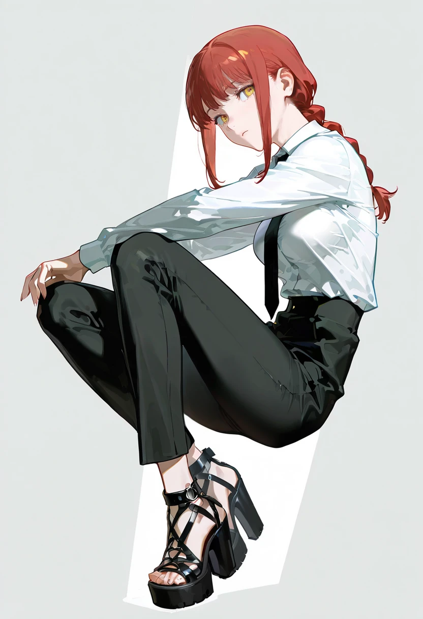 pentagram sandals,platform heels,strappy heels, 1girl,solo,full body,makima (chainsaw man),