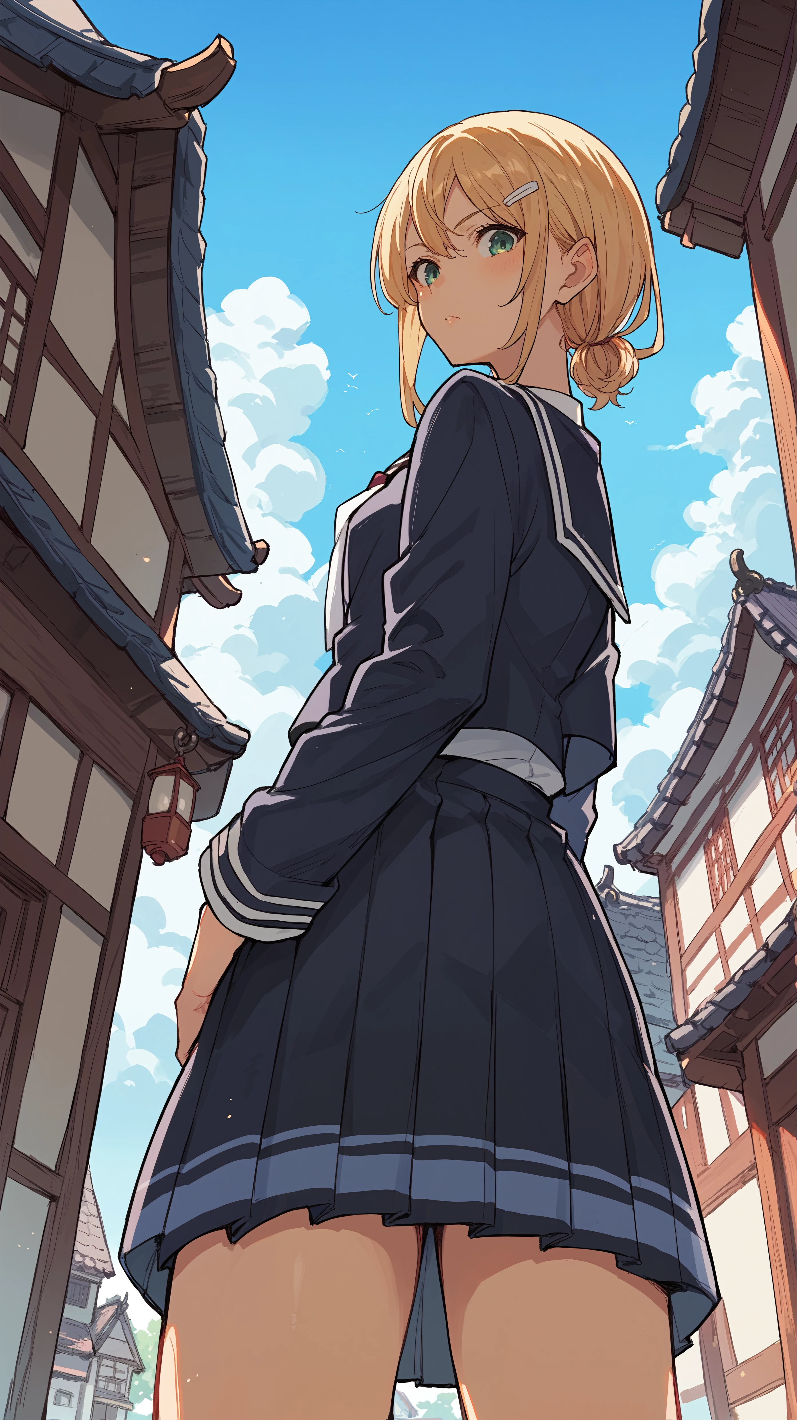 score_9,score_8_up,score_7_up,score_6_up, source_anime, girl, <lora:NariTesh_epoch_15:0.8>, NariTesh, school uniform, from below, japanese village, looking back, looking over the shoulder, wide angle,