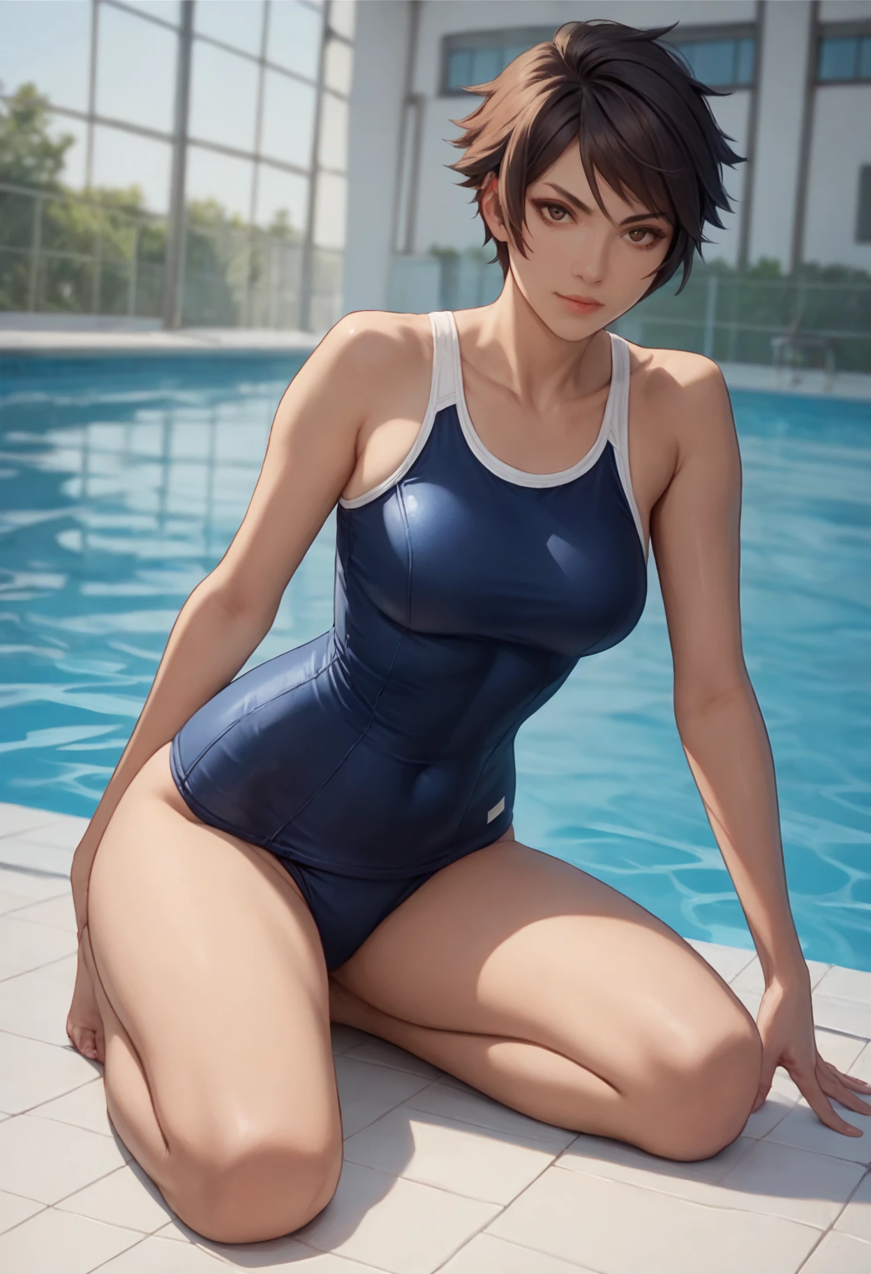 nadiaがCowgirlで性交する, (((realistic, highest quality, High resolution, real women pictures:1.2))), (((A 16-year-old high school girl wearing a navy blue school swimsuit:1.6)), (navy high neck school swimsuit), (slender body shape:1.9), Cowgirlで性交する, ((anatomically correct:1.2)), (She is wearing a navy blue school swimsuit whose fabric is too thin..:1.1), 膣に陰茎を挿入するCowgirlポーズ, curved body, 大きく股を開いてCowgirl, High neck competitive swimsuit that is too close to the skin, one piece swimsuit, Detailed depiction of the vagina, beautiful thighs, brutal penis thrusts up vagina, nose too small, toned stomach, 16 year old beautiful girl has sex with her clothes on, saddle, Cowgirl, tears, Girl straddles guy, (normal limb), Too cute small face, the whole body is wet, put your hands behind your head, Don&#39;Don&#39;t show your nostrils, realistic, vagina is wet, lips slightly open, (anatomically correct:1.2), A guy inserts a penis into a girl, nadia, (attract attention), short hair with bangs, (少女が男とCowgirlで性交する)