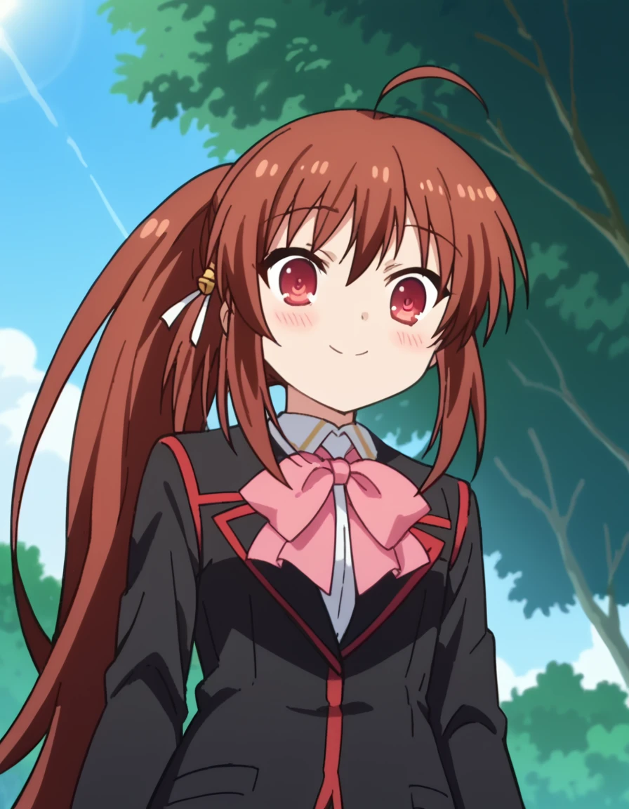 score_9, score_8_up, score_7_up, source_anime, <lora:rin-natsume-s2-ponyxl-lora-nochekaiser:1>, rin natsume, long hair, brown hair, red eyes, ponytail, sidelocks, ahoge, anime screencap, skirt, bow, school uniform, pink bow, blazer, black blazer, red trim, long sleeves, grey skirt, plaid skirt, pleated skirt,, Outdoors, nature, scenery, open space, sunlight, smile, <lora:pec-pov-ponyxl-lora-nochekaiser:1> pec pov, pec pov (meme), meme, looking down, from below, blush, cowboy shot, looking at viewer, solo,, dutch angle, cowboy shot