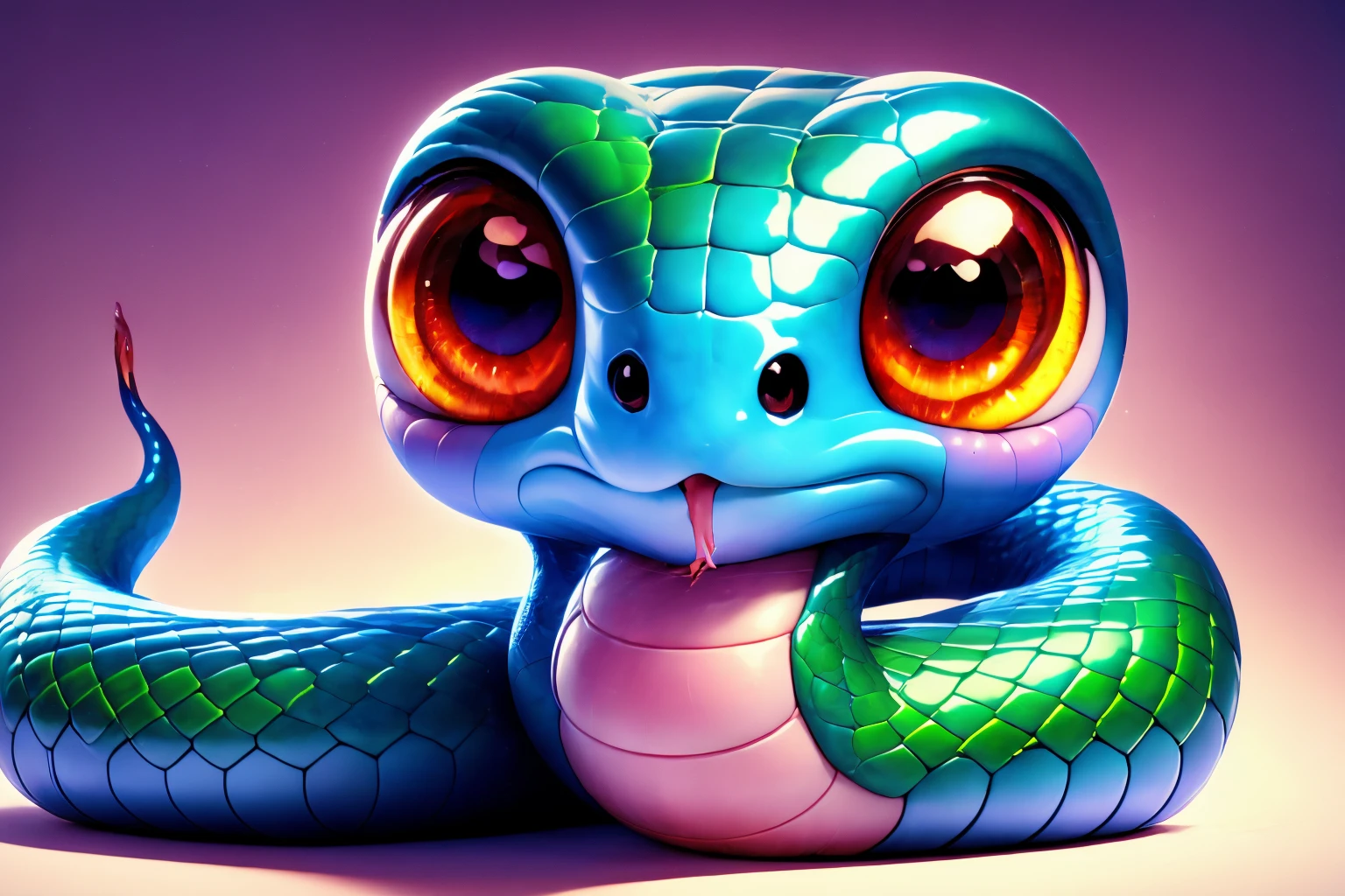 <lora:AgainSnake:1>, no humans, snake, cute snake, big eyes, solo, scales, tail, full body,