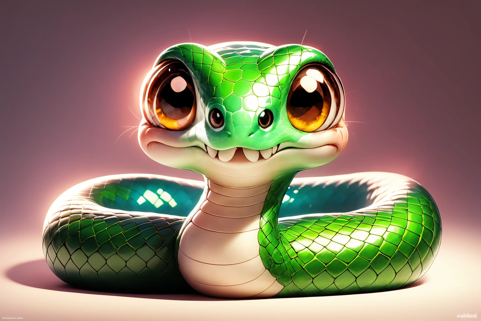 <lora:AgainSnake:1>, no humans, snake, solo, smile, cute snake, big brown eyes, smile, full body,