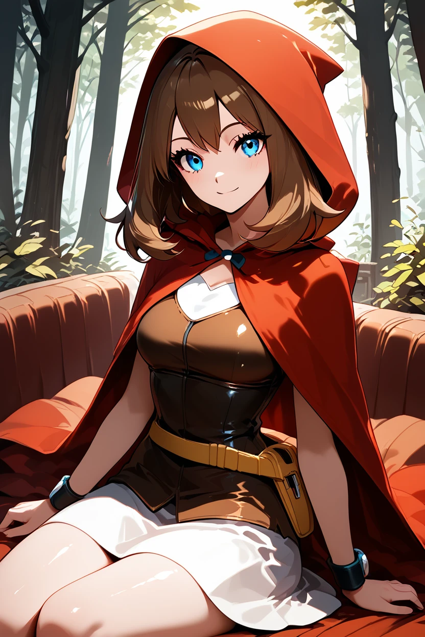 score_9, score_8_up, score_8, medium breasts, (curvy), cute, eyelashes,      ,,,  zzRedMayCitron, blue eyes, brown hair, long hair, medium hair, skirt, hood, hood up, outdoors, white skirt, red hood,  <lora:LittleRedMayPDXL:1.0>,  BREAK, ,,, smile, looking at viewer, blush, blurry, couch, sitting, ,,, shiny skin, <lora:ProAnime_PDXL_v1:0.7>, ,,, embedding:zPDXL, Expressiveh, <lora:SDXLFaeTastic2400:0.5>, <lora:Expressive_H-000001:0.4>,