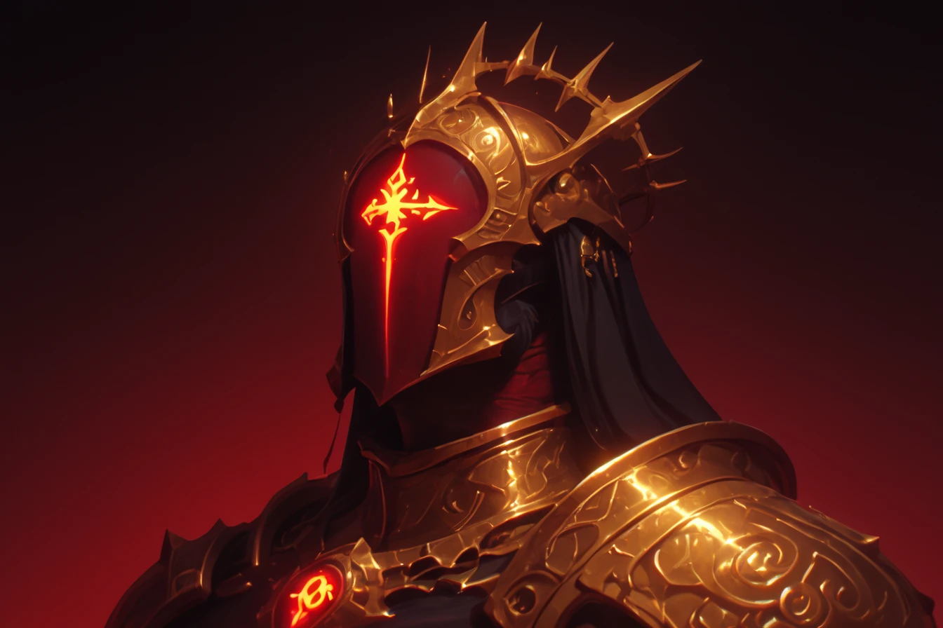 score_9, score_8_up, score_7_up, upscale 2x, (A close-up of the face of an ancient male Greek god wearing golden armor, with glowing yellow eyes and dark shadows behind her. The background is dark and mysterious, with high contrast between light and shadow, creating depth in the details. In the style of League of Legends, the character's head was adorned with gold scales on the helmet, emitting radiant orange lights. High-resolution, cinematic style, Unreal Engine rendering.:1.2) amazing quality, hkdevil