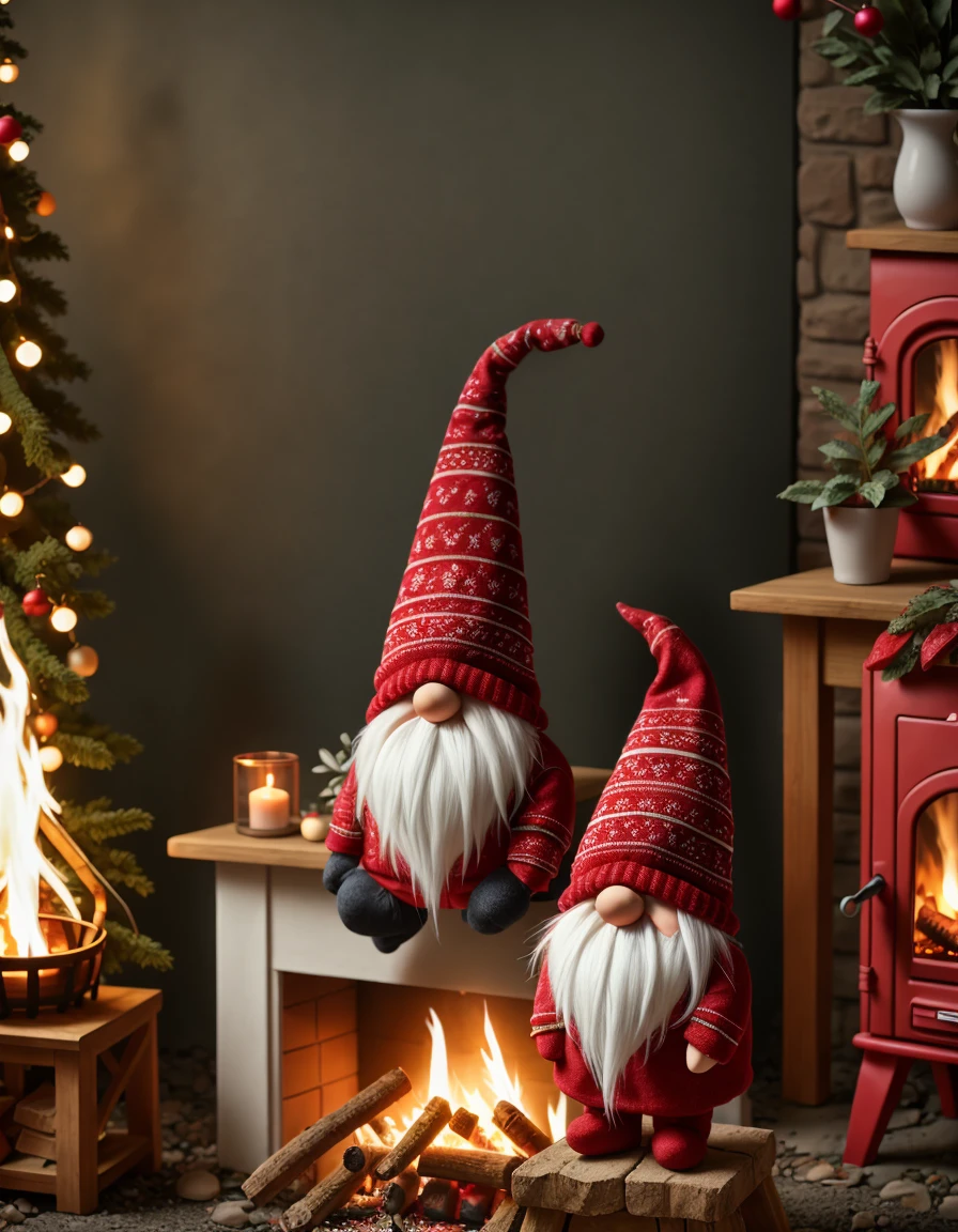 <lora:Festive_Gnome_with_covered_face_-_Tomte_-_Nisse_2:1> tomte, nisse around a cozy fire