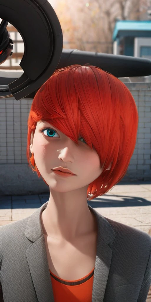 Hyperrealistic, photorealistic, super detailed, dark gray jacket with a folded collar, red orange t-shirt with a black logo under jacket, (1boy), skin colored lips, face length red-orange hair, long bangs that are brushed to the left side of his face, turquoise eyes, body like in real life, large pores, fairly short, unreal engine, octane render, droped shadow, bokeh, cinematic lighting, <lora:add_detail:0.5>, <lora:Volumetric_lighting:0.6>, Nathaniel Kurtzberg, , <lora:e43a4728-1103-40e5-b9a0-088f7dd6a72b:0.7>