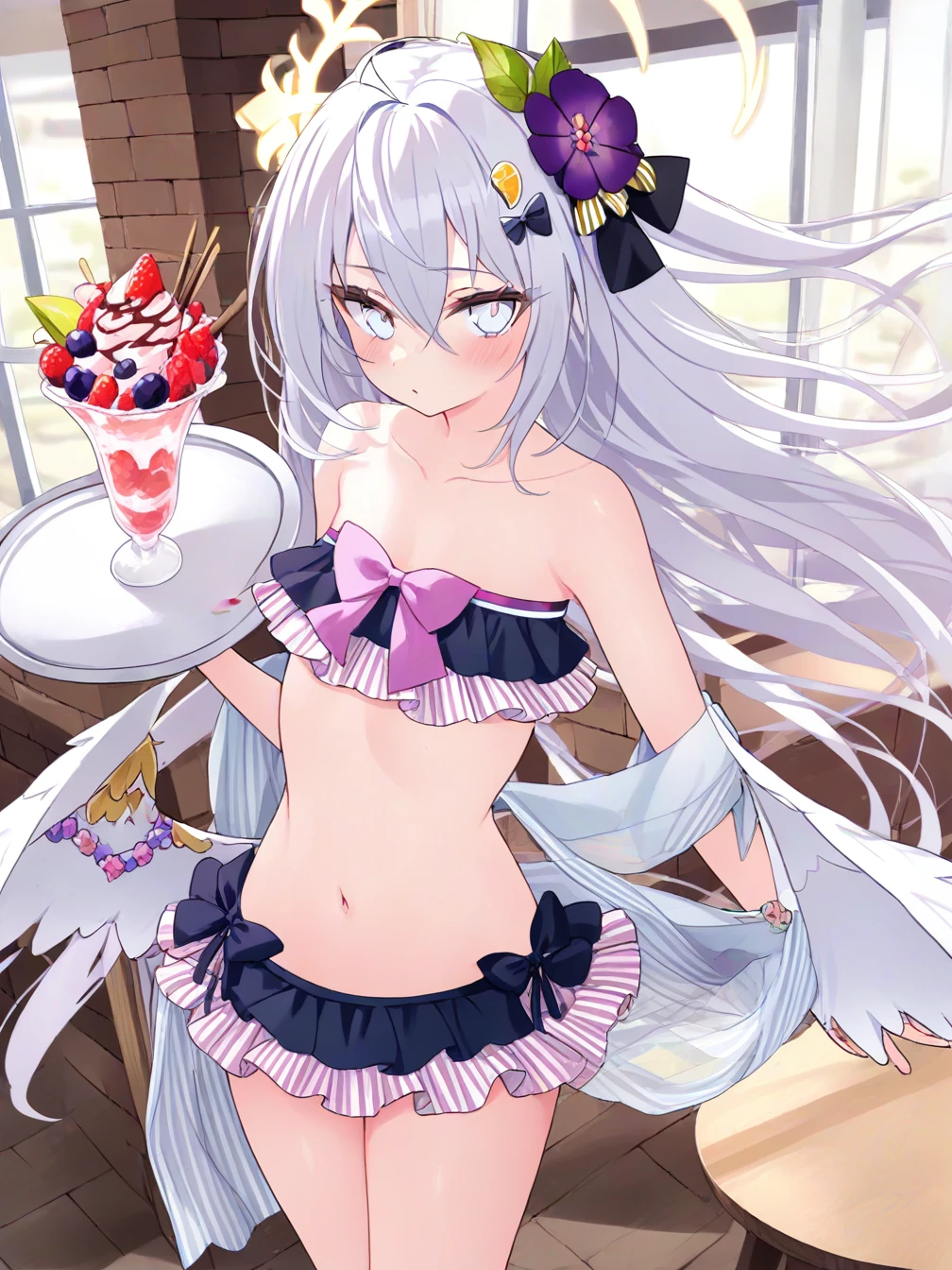 NSFW,masterpiece,Highest quality,High resolution,Very detailed,white\(no game No life\),Small breasts,Bunny ears,Playboy Bunny,casino,Holding Tray,blush,Are standing
