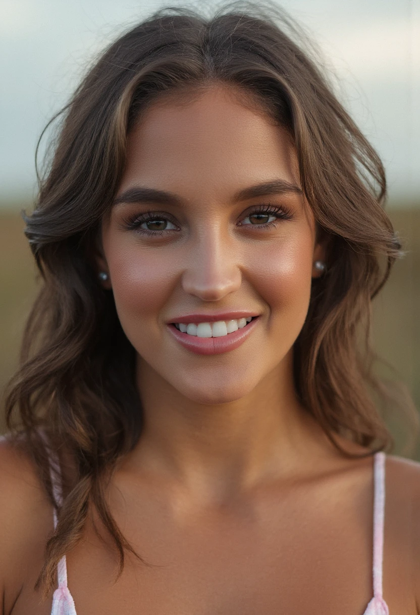 the image is a high-quality professional  close-up photograph of  beautiful jaclynswedberg .  She is wearing pajamas. She is looking directly at the viewer and smiling. The background is wetland. This photo is a headshot. Shot with small amount of film grain. This is a SFW image. 