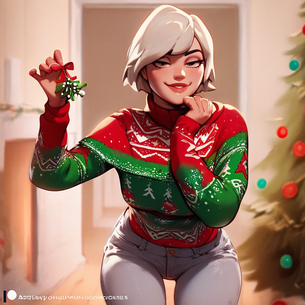 score_9, score_8_up, score_7_up, 1girl, solo, m1stl3t03, bouquet, holding, cowboy shot, christmas, room, christmas sweater, jeans, bedroom eyes, seductive smile, looking ai viewer,