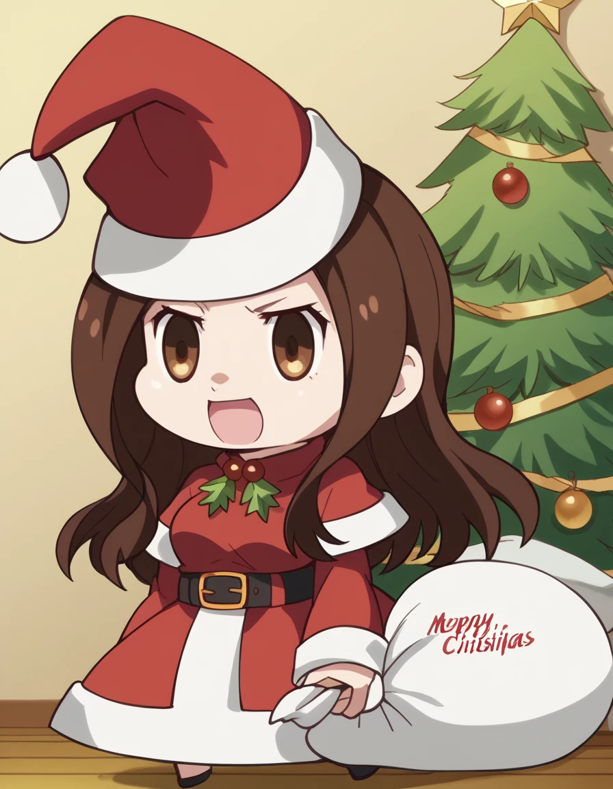 score_9, score_8_up, score_7_up, source_anime, <lora:izuko-gaen-offmonster-ponyxl-lora-nochekaiser:1>, izuko gaen, long hair, brown hair, brown eyes, medium breasts, anime screencap, <lora:padoru-ponyxl-lora-nochekaiser:1>, padoru, padoru (meme), holding sack, sack, santa hat, meme, christmas, open mouth, chibi, red capelet, santa dress, capelet, fur-trimmed headwear,, , dutch angle, cowboy shot