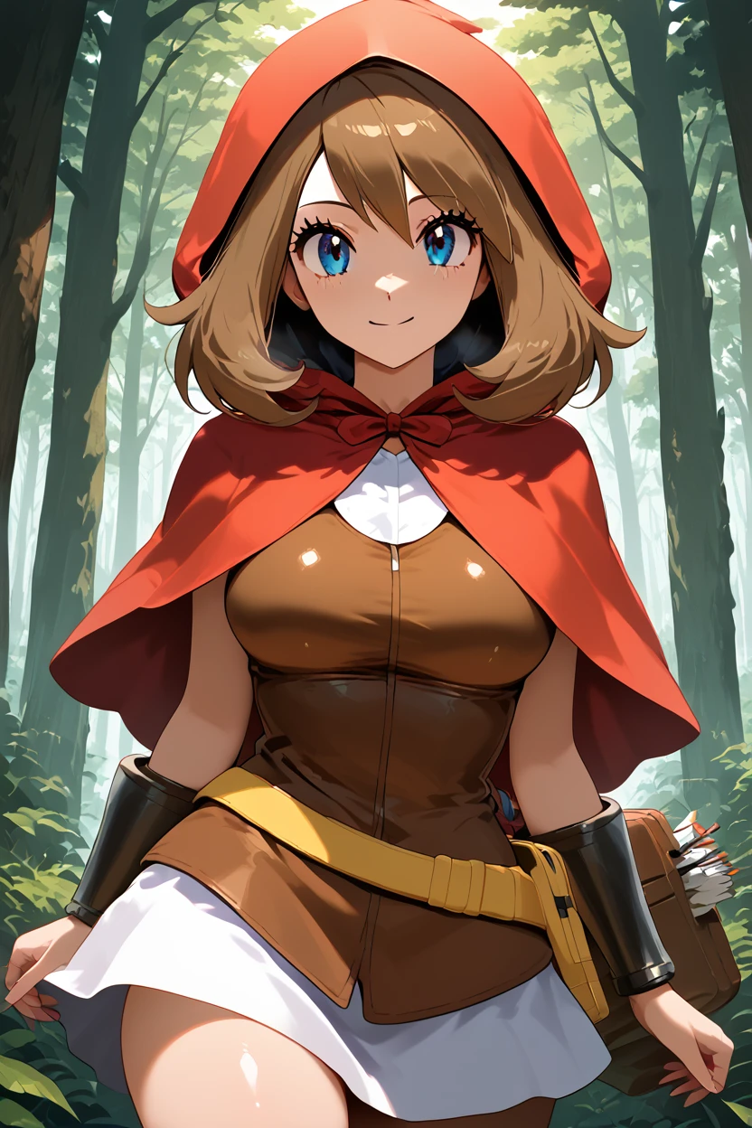 score_9, score_8_up, score_8, medium breasts, (curvy), cute, eyelashes,      ,,,  zzRedMayCitron, blue eyes, brown hair, long hair, medium hair, skirt, hood, hood up, outdoors, white skirt, red hood,  <lora:LittleRedMayPDXL:1.0>,  BREAK, smile, closed mouth, looking at viewer, cowboy shot, ,,, embedding:zPDXL, Expressiveh, ,,, <lora:Konpeto_PDXL_v3:1.0>, <lora:SDXLFaeTastic2400:0.5>, <lora:Expressive_H-000001:0.4>,