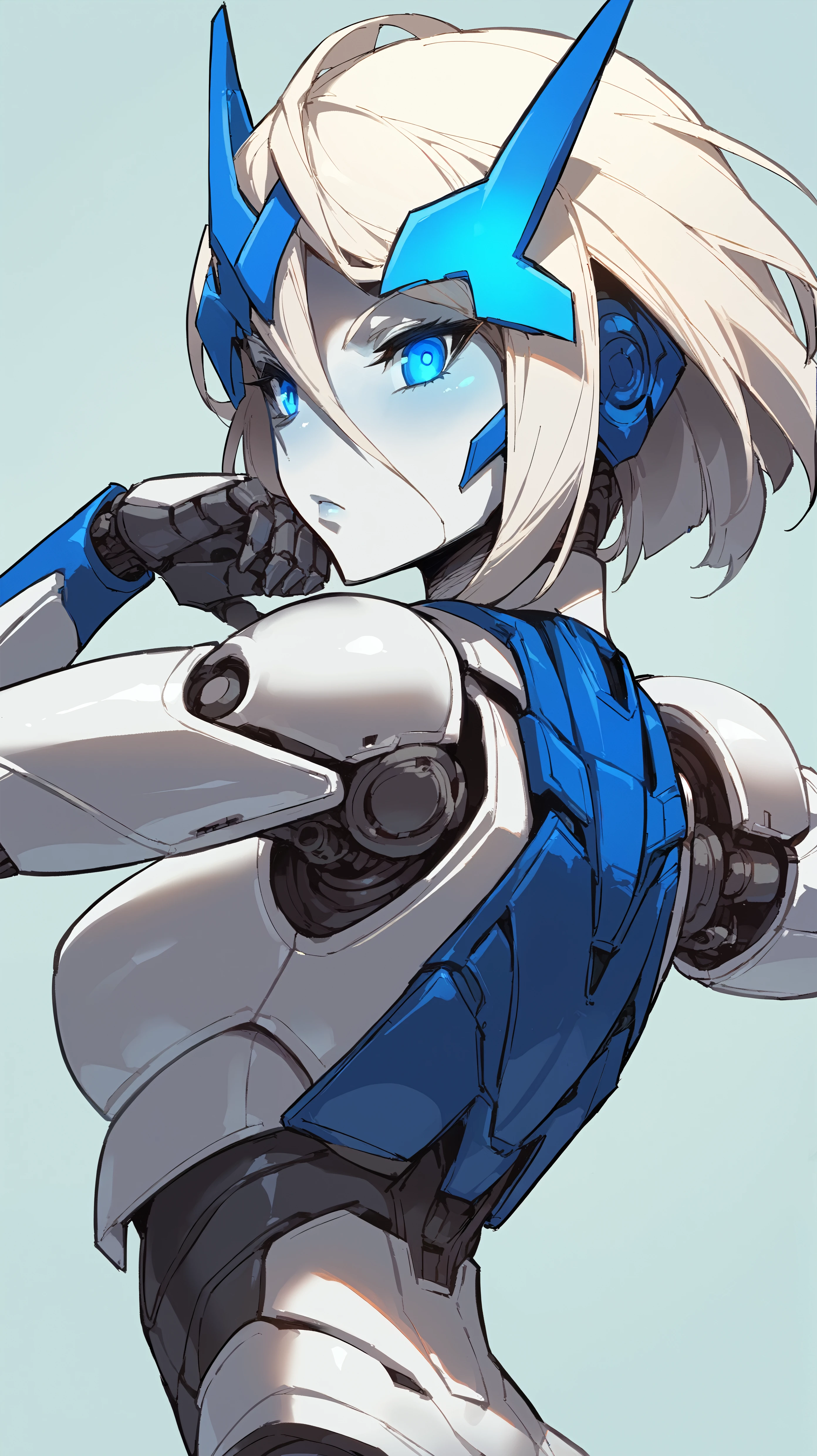 score_9,score_8_up,score_7_up,score_6_up, source_anime, girl,  <lora:Frerry_epoch_15:0.7>, Frerry, dynamic pose, fidgeting, colored skin, robot girl, white skin, joints, white hair, blue eyes, glowing blue eyes, metal skin,