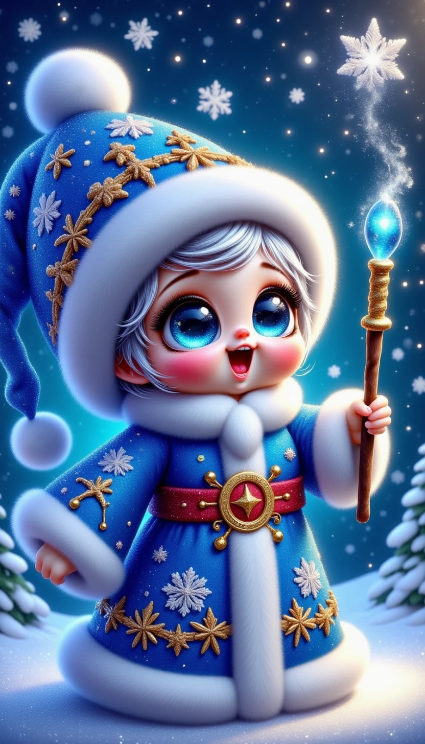 pinkchibichristmas, 

A winter wizard in a starry robe, conjuring snowflakes and icicles with a flick of their wand.