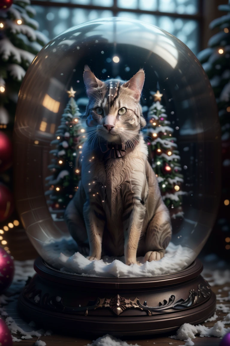 cinematic photo (masterpiece), (best quality), 8k, HDR, ultra detailed, ((photorealistic)), perfect anatomy, professional light, cinematic lighting, <lora:ChristmasSnowGlobeQuiron_v01i02e50t05_Lora:1> ChristmasSnowGlobeQuiron,  Black Cat (Felicia Hardy) - Marvel Comics,  snow, . 35mm photograph, film, bokeh, professional, 4k, highly detailed