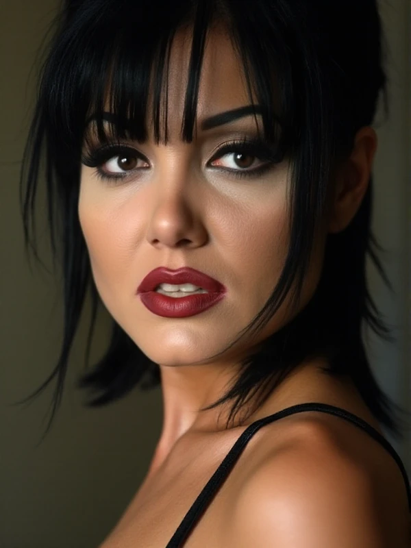 <lora:Jenna Fine:0.9> jenna fine, a woman with black hair, closeup face portrait