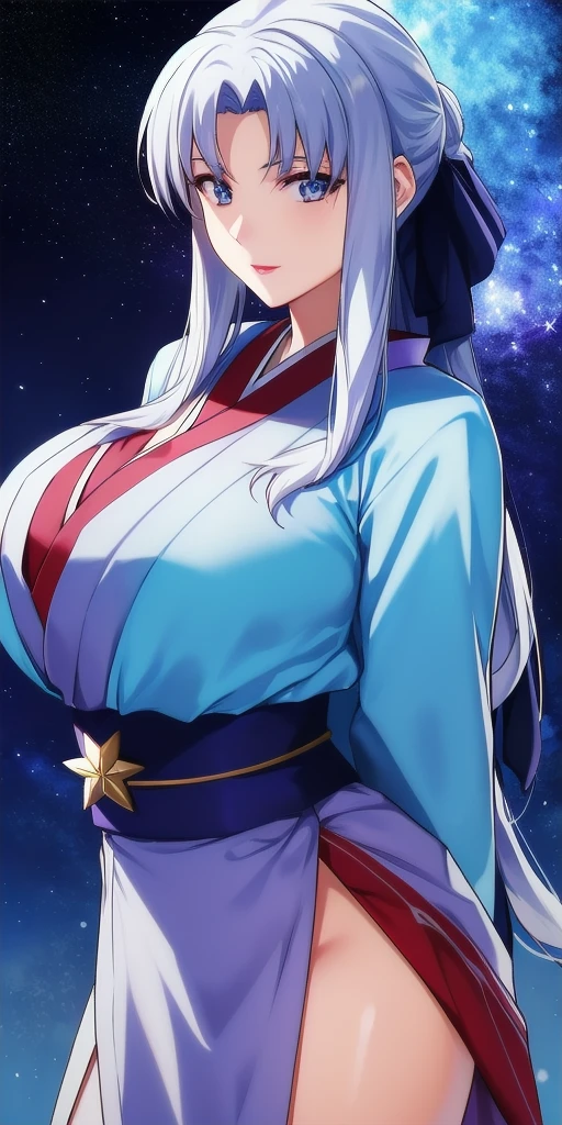 <lora:SyliaV8:0.7> sylia_stingray, huge_breasts, standing, solo, starry_sky, arms_behind_back, japanese_clothes,, masterpiece, best_quality, detailed_face, detailed_eyes, highres, beautiful, detailed, absurdres,